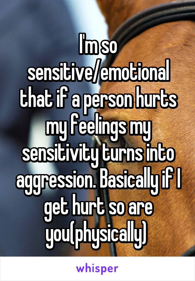 I'm so sensitive/emotional that if a person hurts my feelings my sensitivity turns into aggression. Basically if I get hurt so are you(physically) 