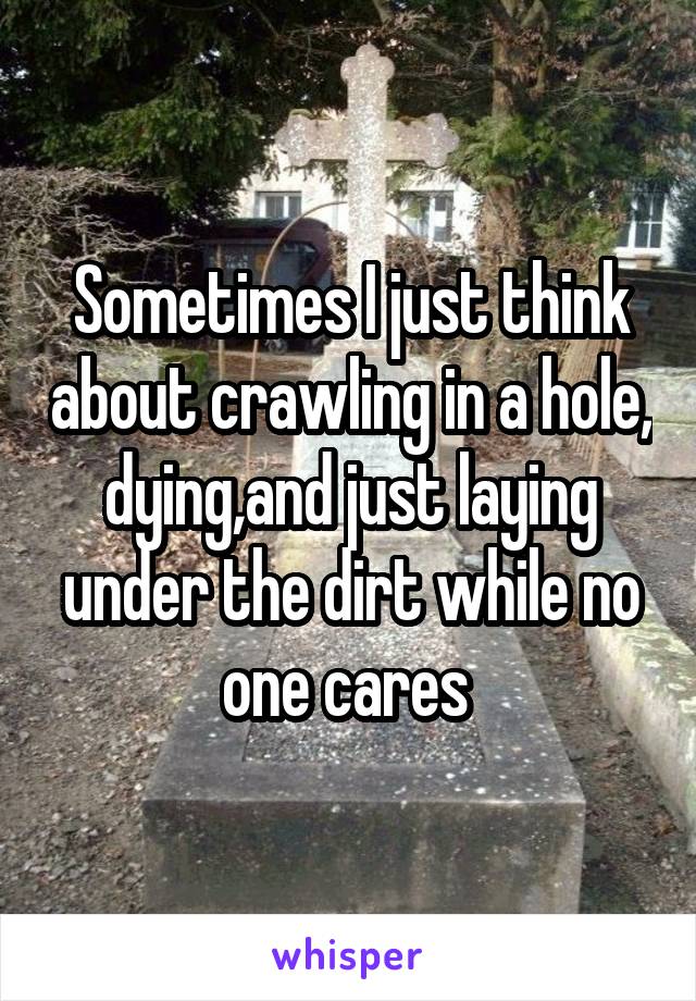 Sometimes I just think about crawling in a hole, dying,and just laying under the dirt while no one cares 