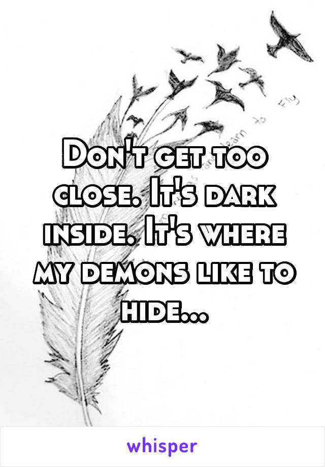 Don't get too close. It's dark inside. It's where my demons like to hide...