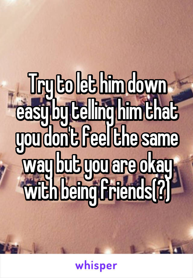 Try to let him down easy by telling him that you don't feel the same way but you are okay with being friends(?)