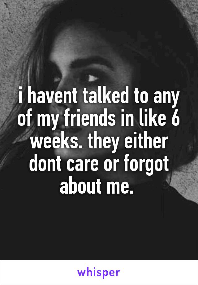 i havent talked to any of my friends in like 6 weeks. they either dont care or forgot about me. 