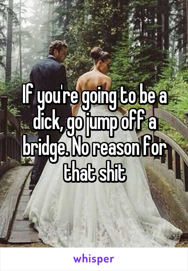 If you're going to be a dick, go jump off a bridge. No reason for that shit