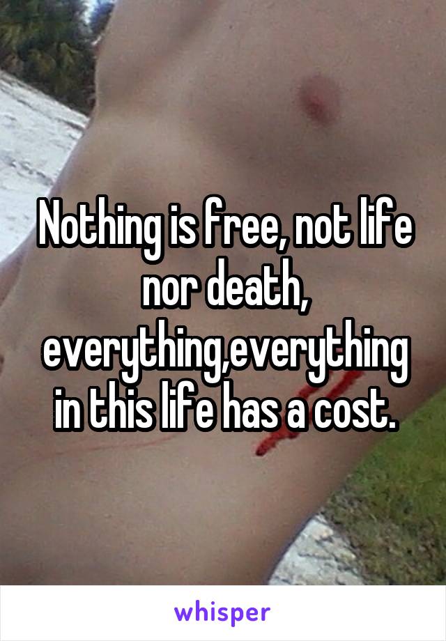 Nothing is free, not life nor death, everything,everything in this life has a cost.