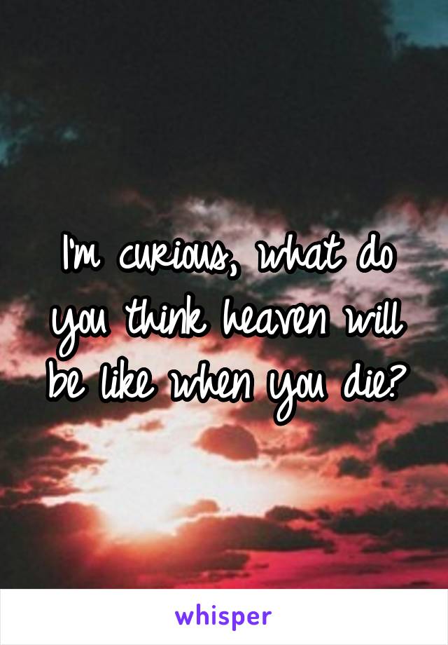 I'm curious, what do you think heaven will be like when you die?