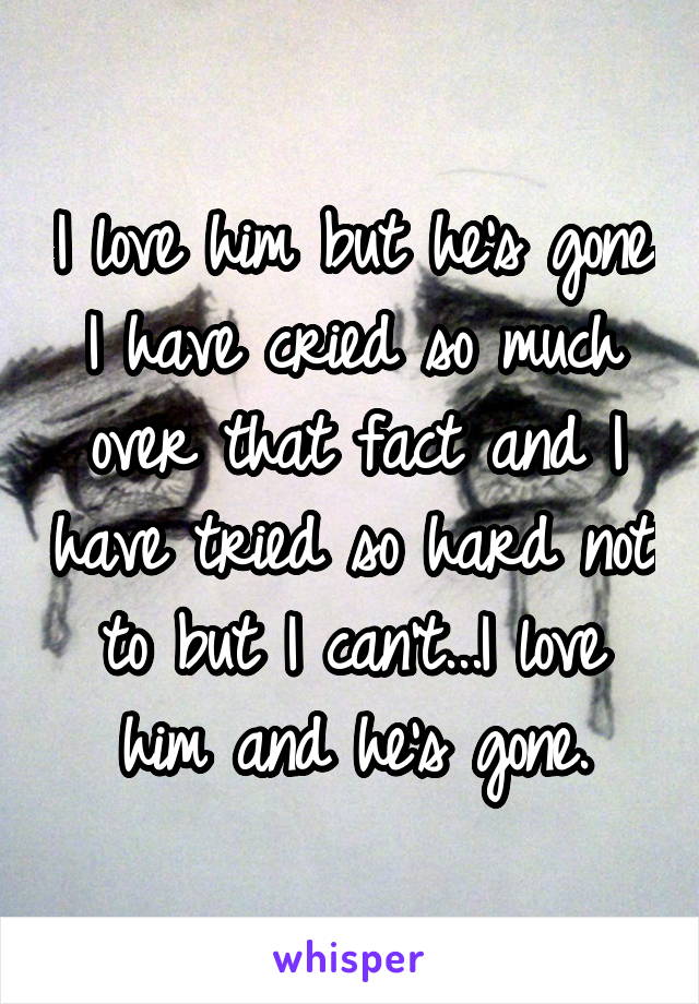 I love him but he's gone I have cried so much over that fact and I have tried so hard not to but I can't...I love him and he's gone.