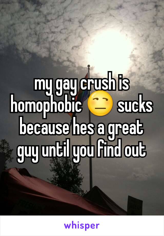 my gay crush is homophobic 😒 sucks because hes a great guy until you find out