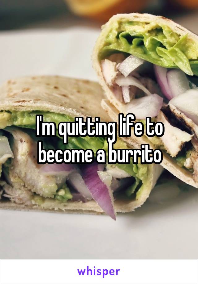 I'm quitting life to become a burrito