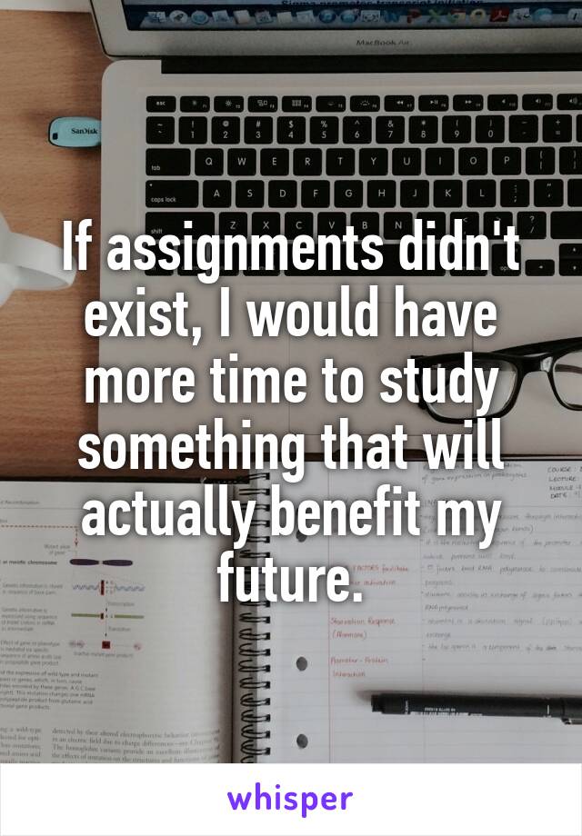 If assignments didn't exist, I would have more time to study something that will actually benefit my future.