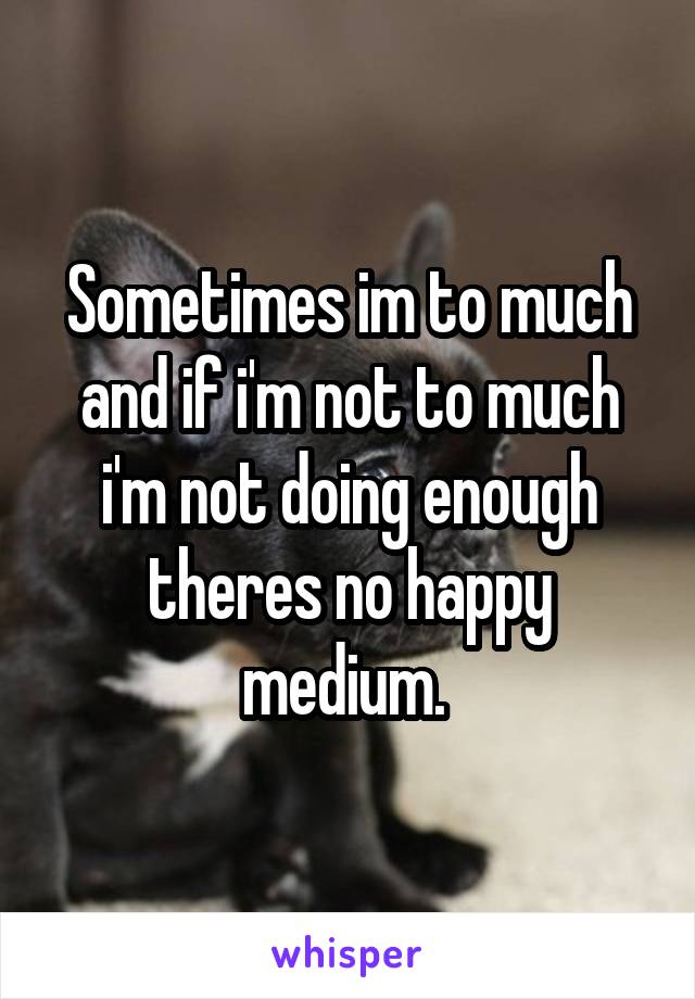 Sometimes im to much and if i'm not to much i'm not doing enough theres no happy medium. 