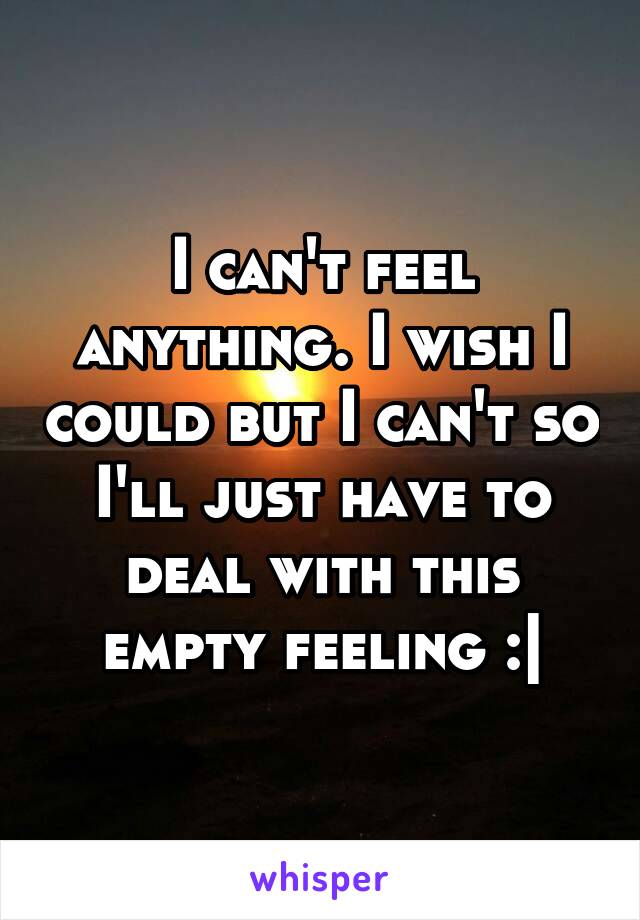 I can't feel anything. I wish I could but I can't so I'll just have to deal with this empty feeling :|