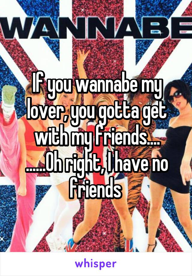 If you wannabe my lover, you gotta get with my friends....
......Oh right, I have no friends 