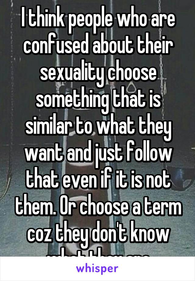 I think people who are confused about their sexuality choose something that is similar to what they want and just follow that even if it is not them. Or choose a term coz they don't know what they are