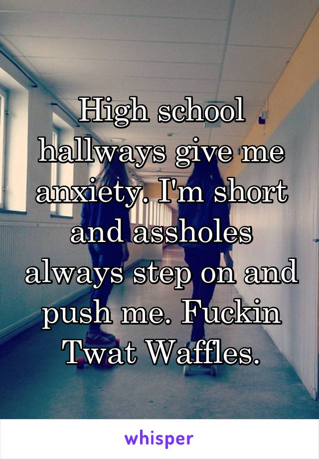 High school hallways give me anxiety. I'm short and assholes always step on and push me. Fuckin Twat Waffles.