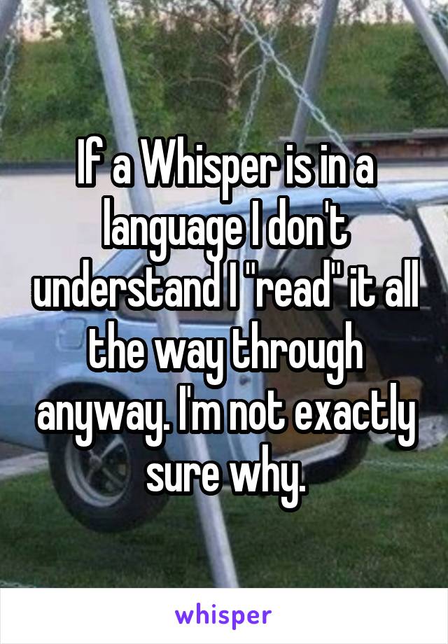 If a Whisper is in a language I don't understand I "read" it all the way through anyway. I'm not exactly sure why.