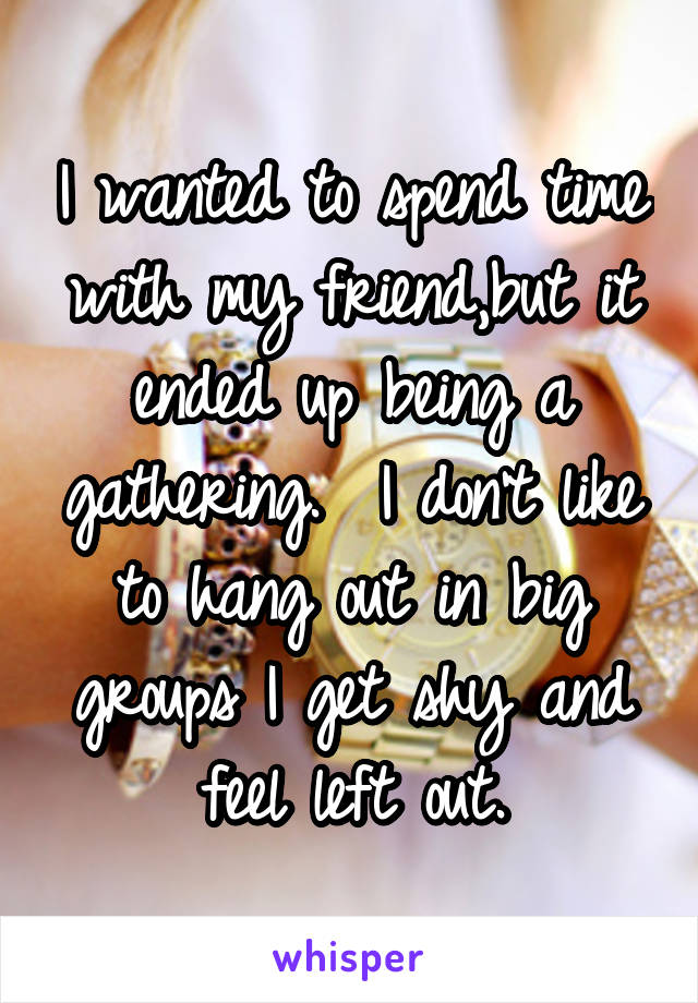 I wanted to spend time with my friend,but it ended up being a gathering.  I don't like to hang out in big groups I get shy and feel left out.