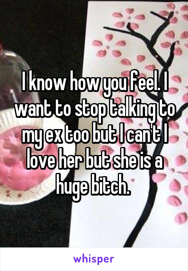 I know how you feel. I want to stop talking to my ex too but I can't I love her but she is a huge bitch. 