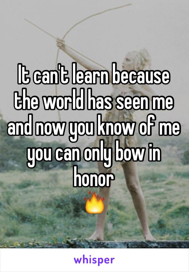 It can't learn because the world has seen me and now you know of me you can only bow in honor 
🔥