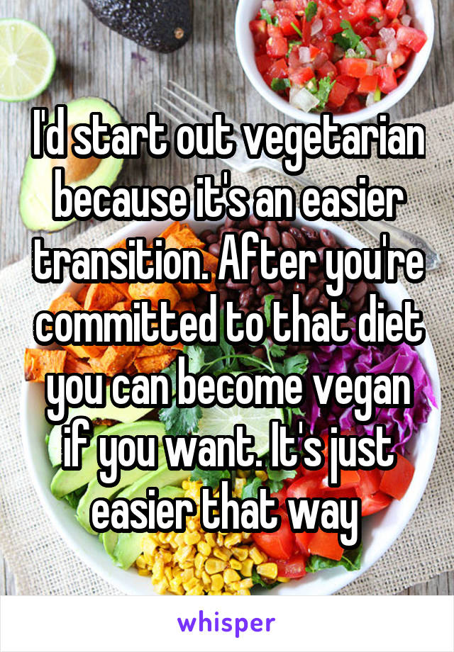 I'd start out vegetarian because it's an easier transition. After you're committed to that diet you can become vegan if you want. It's just easier that way 