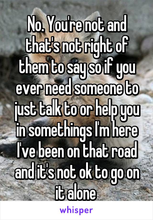 No. You're not and that's not right of them to say so if you ever need someone to just talk to or help you in somethings I'm here I've been on that road and it's not ok to go on it alone 