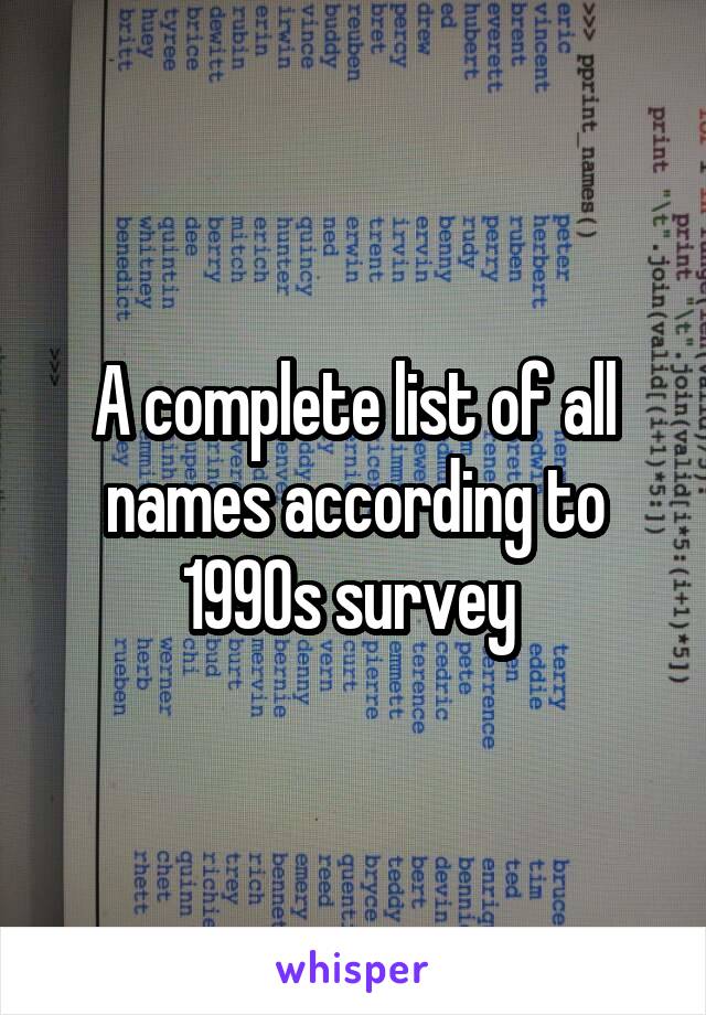 A complete list of all names according to 1990s survey 