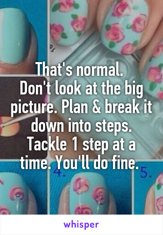 That's normal. 
Don't look at the big picture. Plan & break it down into steps. Tackle 1 step at a time. You'll do fine. 