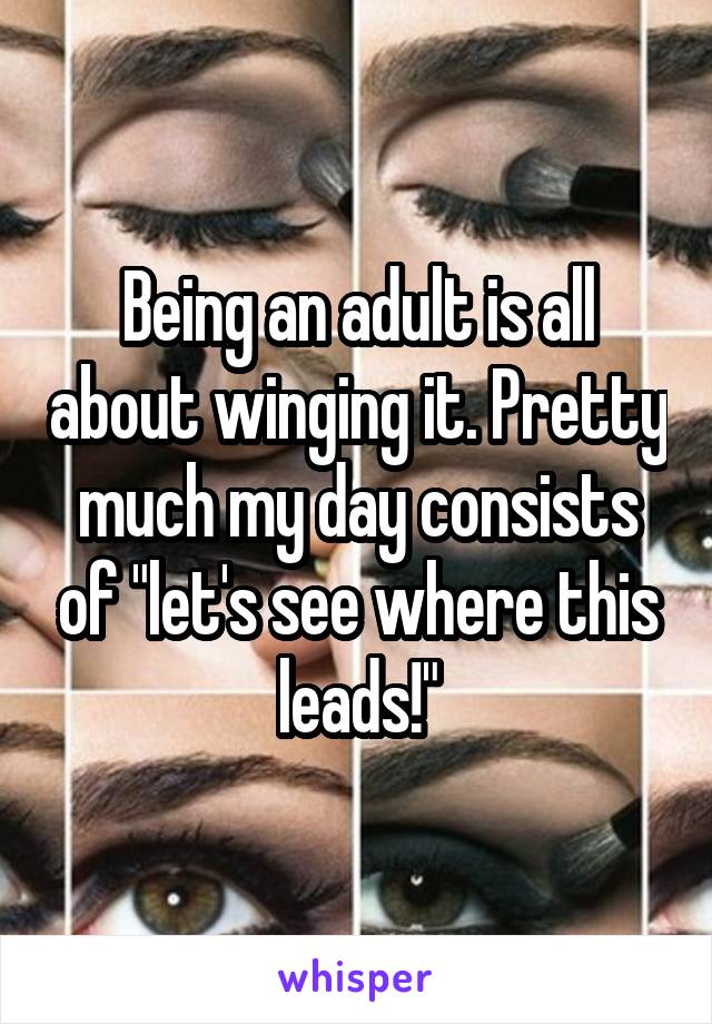 Being an adult is all about winging it. Pretty much my day consists of "let's see where this leads!"