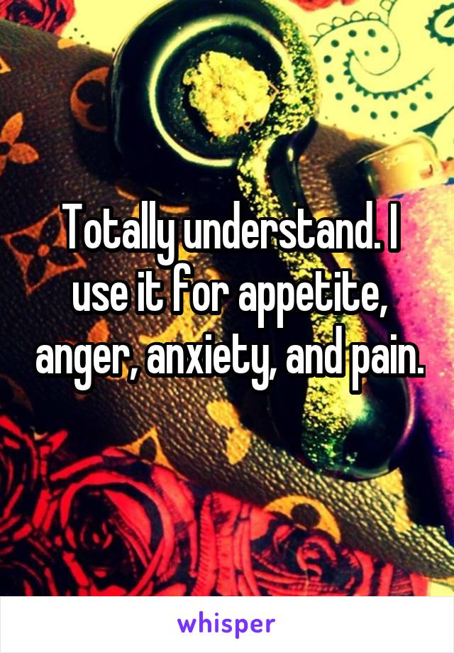 Totally understand. I use it for appetite, anger, anxiety, and pain. 