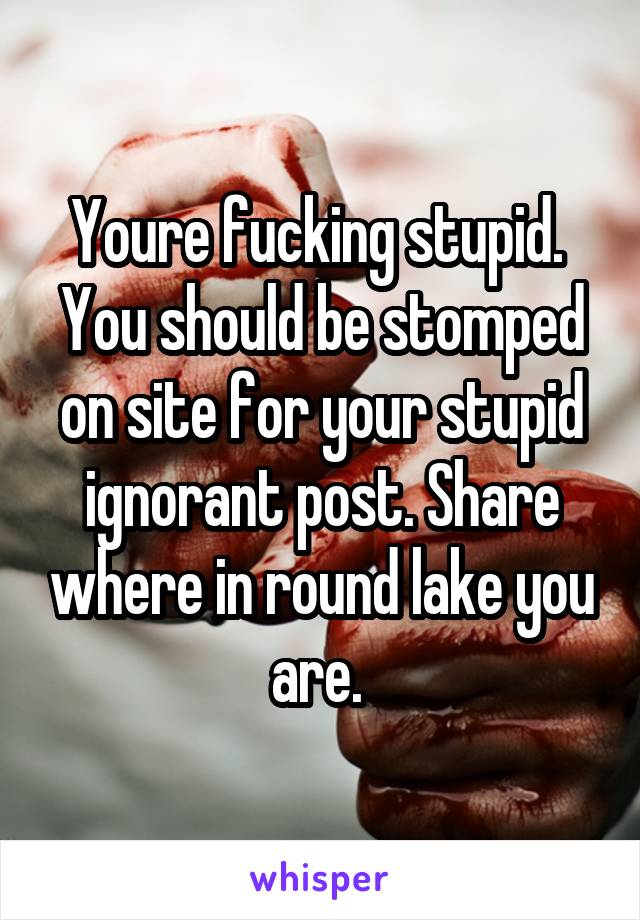 Youre fucking stupid. 
You should be stomped on site for your stupid ignorant post. Share where in round lake you are. 