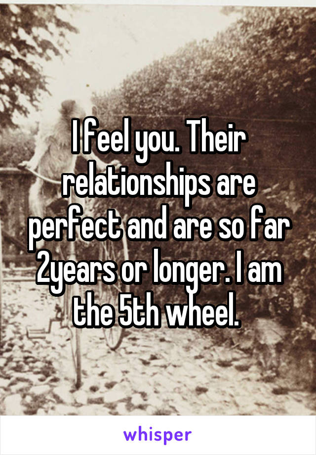 I feel you. Their relationships are perfect and are so far 2years or longer. I am the 5th wheel. 