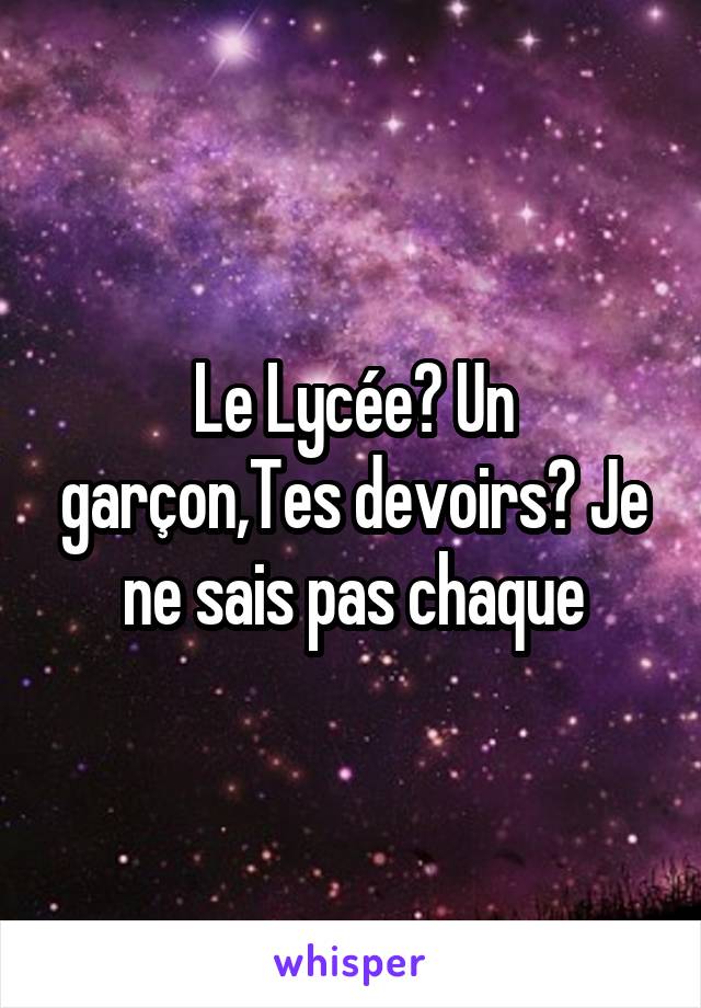 Le Lycée? Un garçon,Tes devoirs? Je ne sais pas chaque