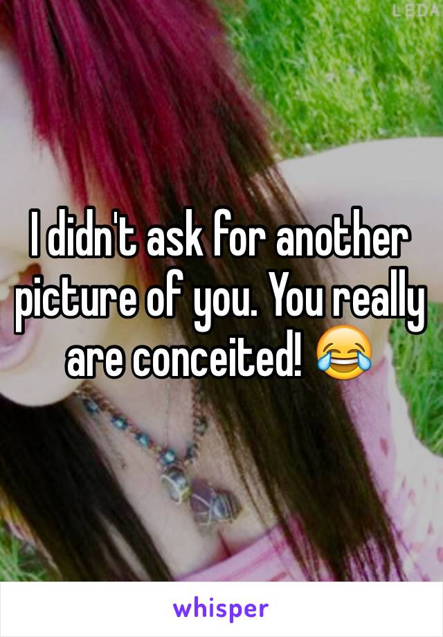 I didn't ask for another picture of you. You really are conceited! 😂