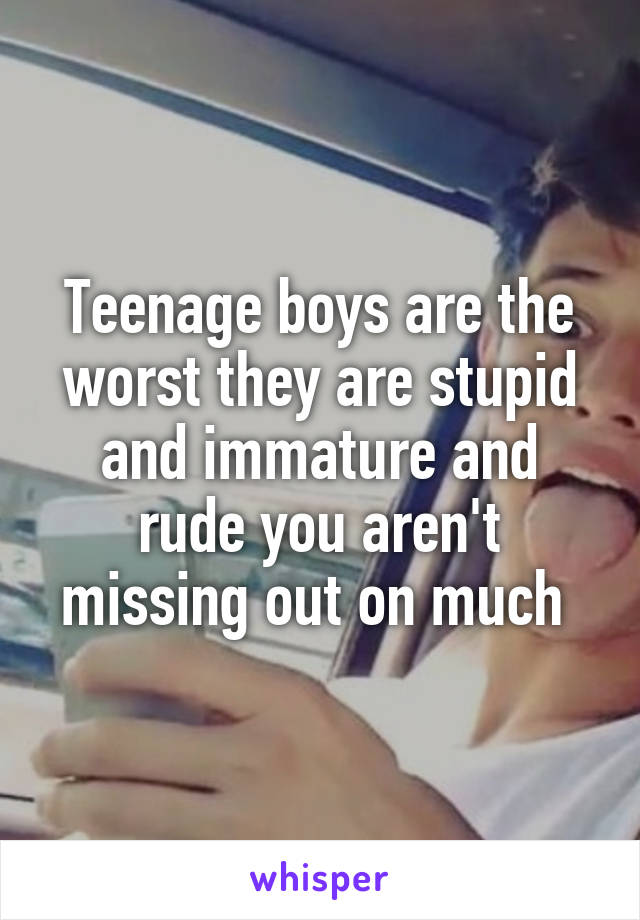 Teenage boys are the worst they are stupid and immature and rude you aren't missing out on much 