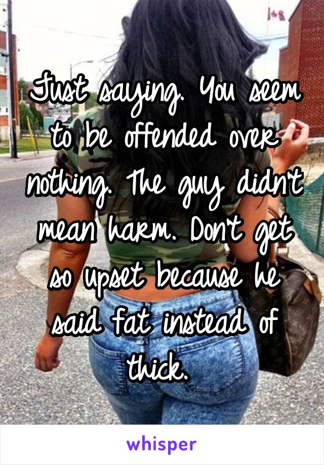 Just saying. You seem to be offended over nothing. The guy didn't mean harm. Don't get so upset because he said fat instead of thick. 