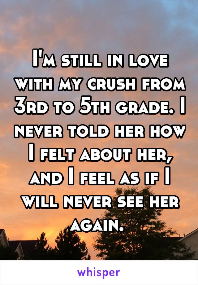 I'm still in love with my crush from 3rd to 5th grade. I never told her how I felt about her, and I feel as if I will never see her again. 