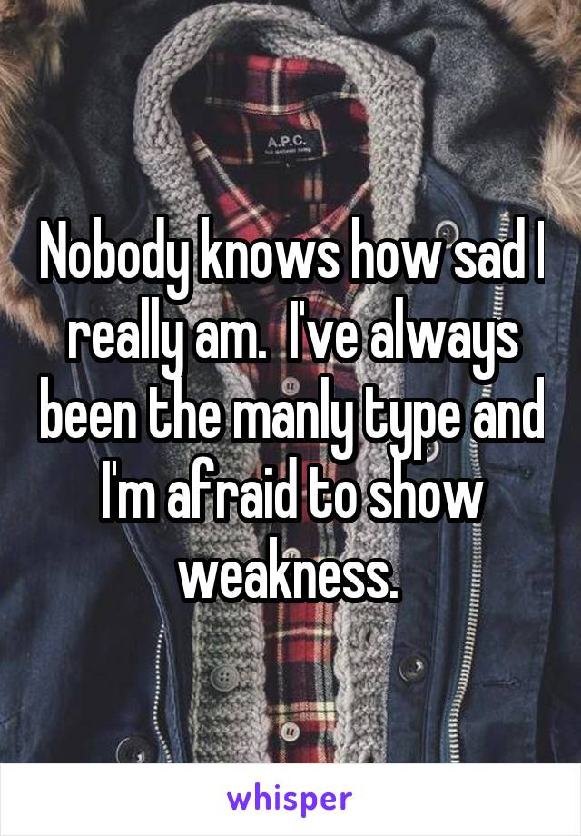 Nobody knows how sad I really am.  I've always been the manly type and I'm afraid to show weakness. 