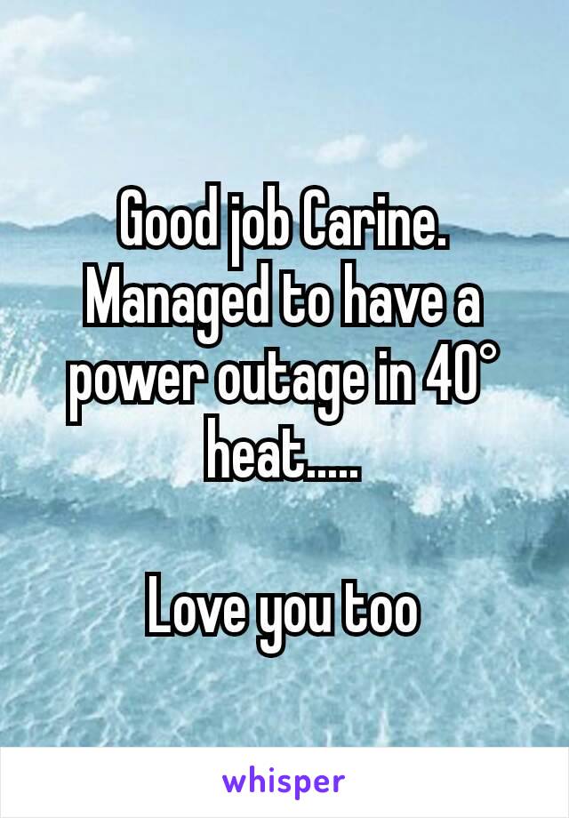 Good job Carine.
Managed to have a power outage in 40° heat.....

Love you too