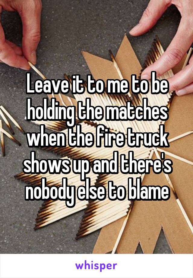 Leave it to me to be holding the matches when the fire truck shows up and there's nobody else to blame