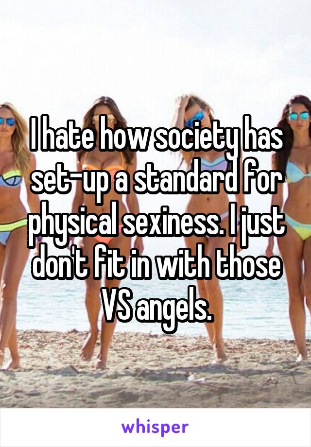 I hate how society has set-up a standard for physical sexiness. I just don't fit in with those VS angels.