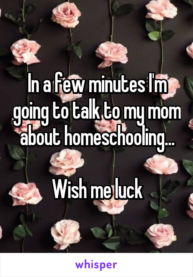 In a few minutes I'm going to talk to my mom about homeschooling...

Wish me luck