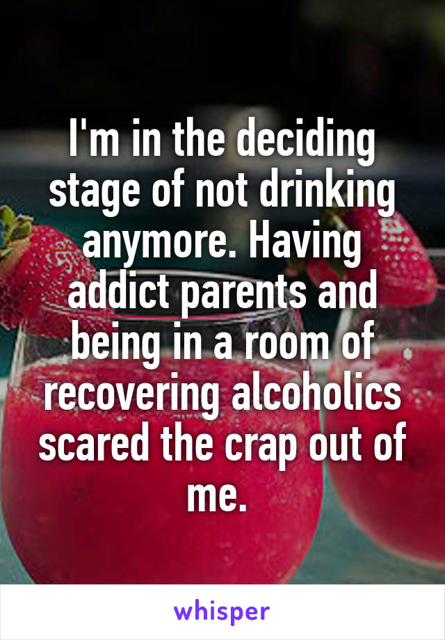 I'm in the deciding stage of not drinking anymore. Having addict parents and being in a room of recovering alcoholics scared the crap out of me. 