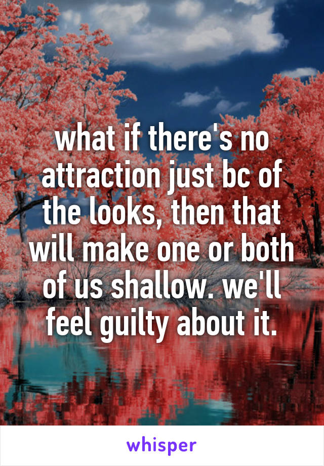 what if there's no attraction just bc of the looks, then that will make one or both of us shallow. we'll feel guilty about it.