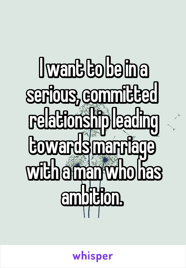 I want to be in a serious, committed  relationship leading towards marriage  with a man who has ambition. 