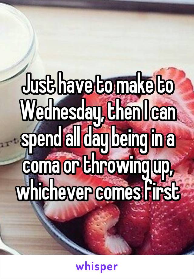 Just have to make to Wednesday, then I can spend all day being in a coma or throwing up, whichever comes first