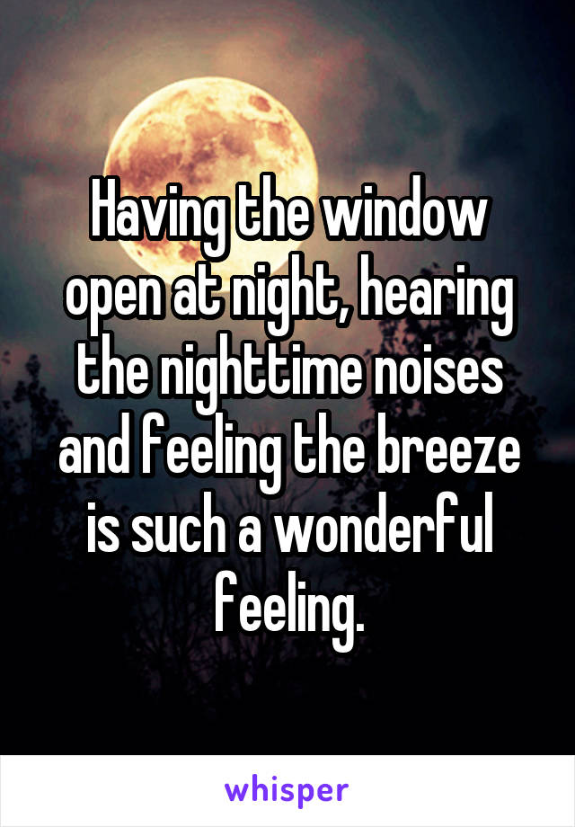 Having the window open at night, hearing the nighttime noises and feeling the breeze is such a wonderful feeling.