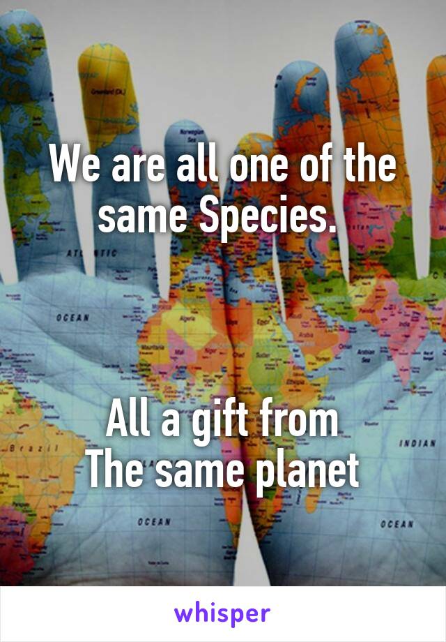 We are all one of the same Species. 



All a gift from
The same planet