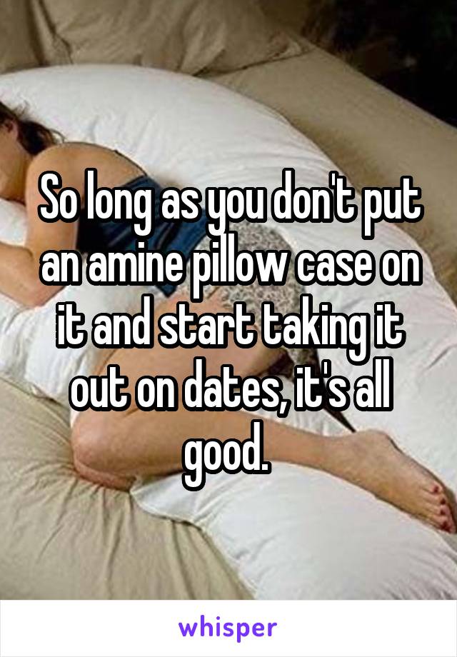 So long as you don't put an amine pillow case on it and start taking it out on dates, it's all good. 