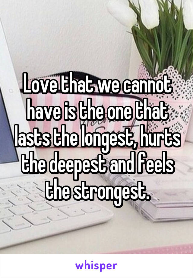 Love that we cannot have is the one that lasts the longest, hurts the deepest and feels the strongest.