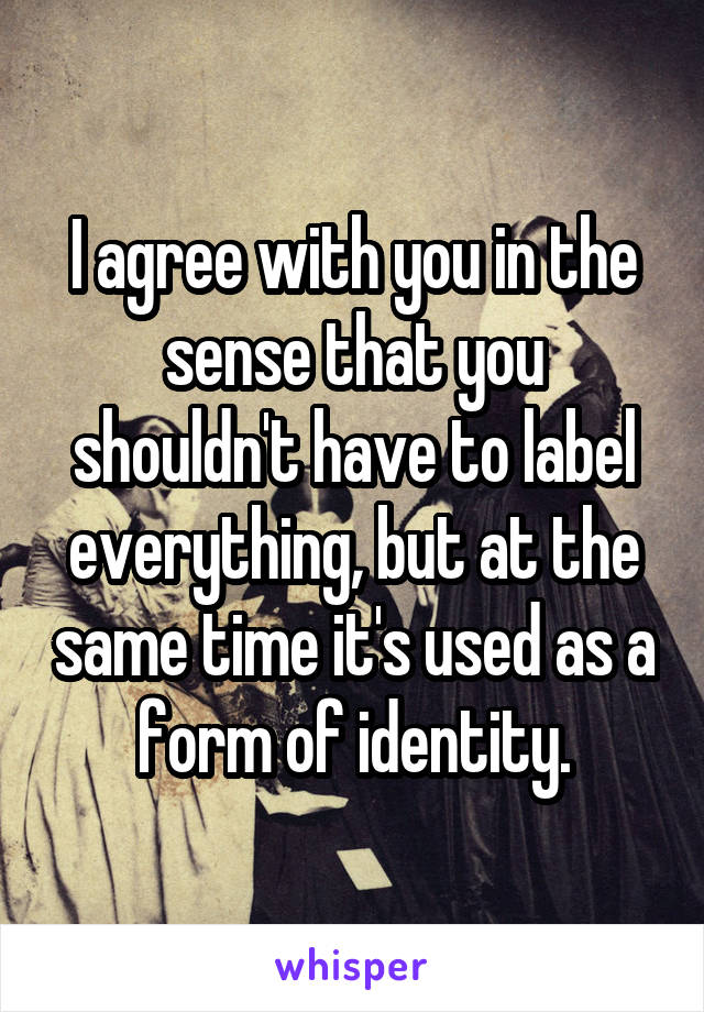 I agree with you in the sense that you shouldn't have to label everything, but at the same time it's used as a form of identity.