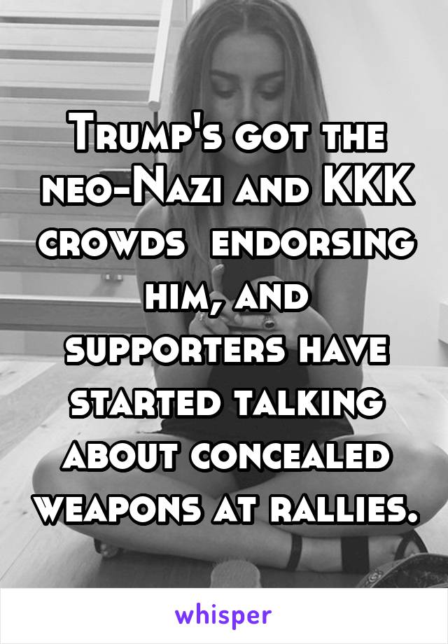 Trump's got the neo-Nazi and KKK crowds  endorsing him, and supporters have started talking about concealed weapons at rallies.