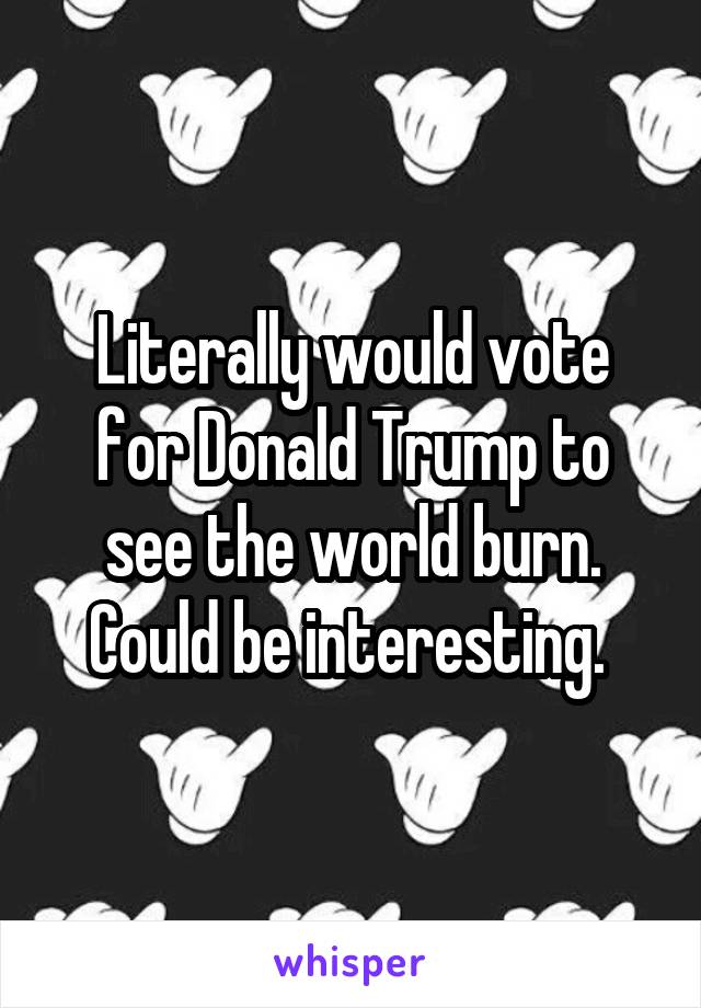 Literally would vote for Donald Trump to see the world burn. Could be interesting. 